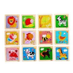 Wooden Mini Flat Puzzle - 12 Piece Set With Storage Shelf