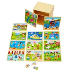 Wooden 16-Piece Puzzle - Set Of 12 With Storage Shelf -Toy Room S1055834 3