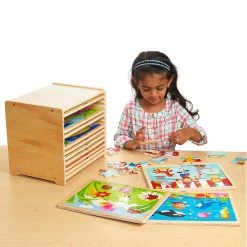 Wooden 16-Piece Puzzle - Set Of 12 With Storage Shelf -Toy Room S1055834 4