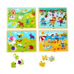 Wooden 24-Piece Puzzle - Set Of 12 With Storage Shelf -Toy Room S1055862 2