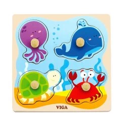 Flat Puzzle With Big Wooden Knob - Animal Set Of 4 -Toy Room S1058437 2