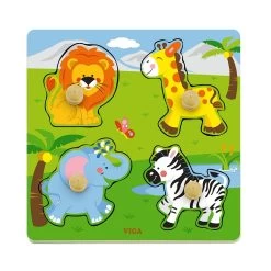 Flat Puzzle With Big Wooden Knob - Animal Set Of 4 -Toy Room S1058437 4