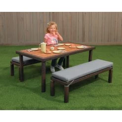 Excellerations® Outdoor Wicker Dining Set, 3-Piece Set With Table And 2 Benches (Preschool Height) -Toy Room S779303 2