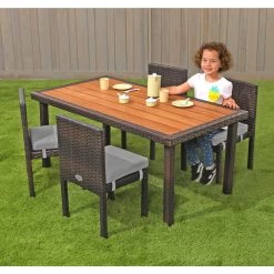 Excellerations® Outdoor Wicker Dining Set, 5-Piece Set With Table And 4 Chairs (Preschool Height) -Toy Room S779304 1