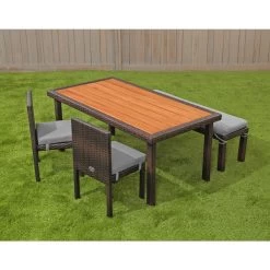 Excellerations® Outdoor Wicker Dining Set, 4-Piece Set With Table, Bench, And 2 Chairs (Preschool Height) -Toy Room S779305 1