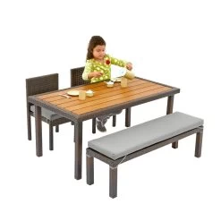 Excellerations® Outdoor Wicker Dining Set, 4-Piece Set With Table, Bench, And 2 Chairs (Preschool Height) -Toy Room S779305 2