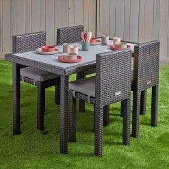 Excellerations® Outdoor Wicker Set - Table & 4 Chairs 26" (School Age Height) -Toy Room S994876 1