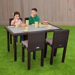 Excellerations® Outdoor Wicker Set - Table & 4 Chairs 26" (School Age Height) -Toy Room S994876 3